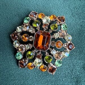 Liz Claiborne Amber, Green and Champagne Crystal Floral Brooch